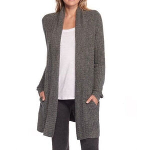 Barefoot Dreams Montecito Cozychic Lite Cardigan Sweater XL Gray Pockets Ribbed